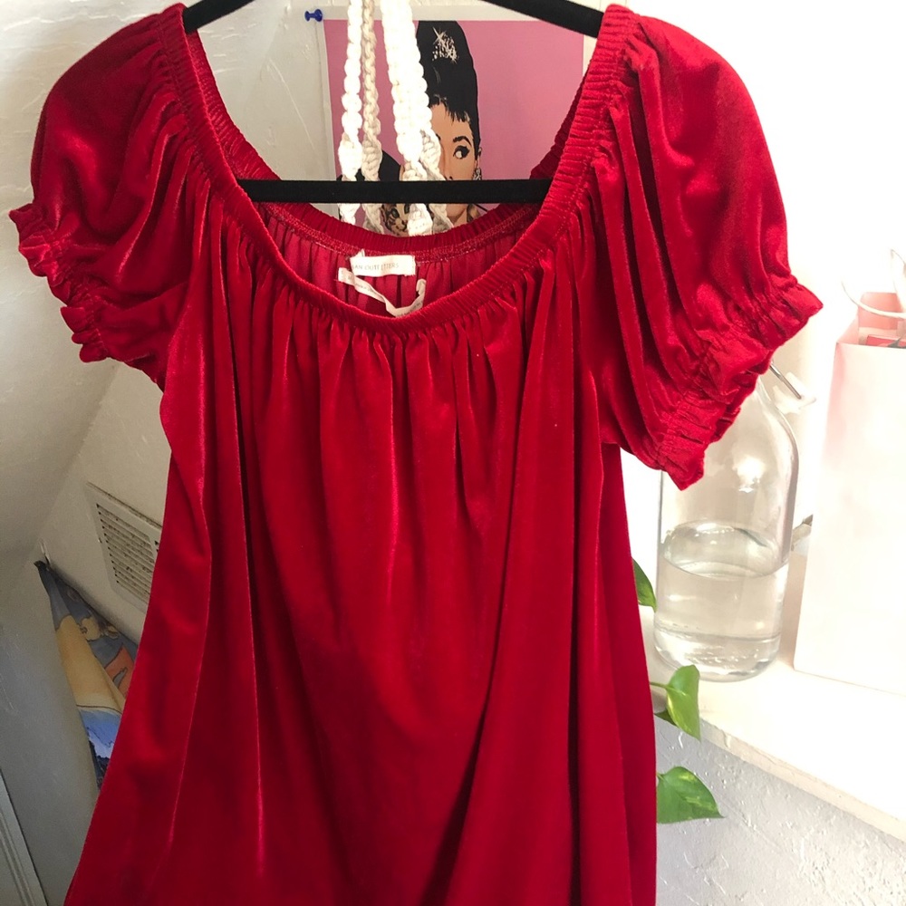 UO Red Velvet Off-the-shoulder Dress